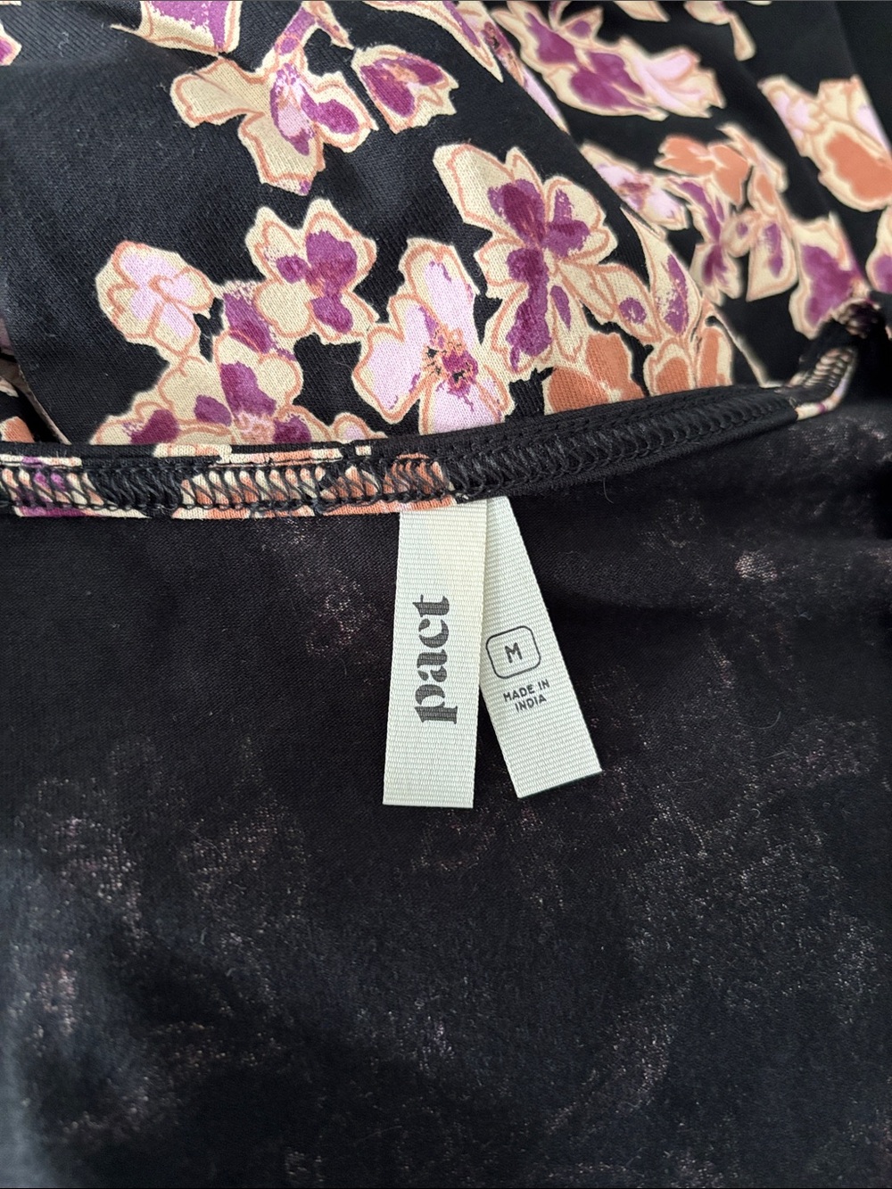 Pact Fit & Flare Crossover Dress Black Floral Size M Mini Short Sleeve - Picture 5 of 7